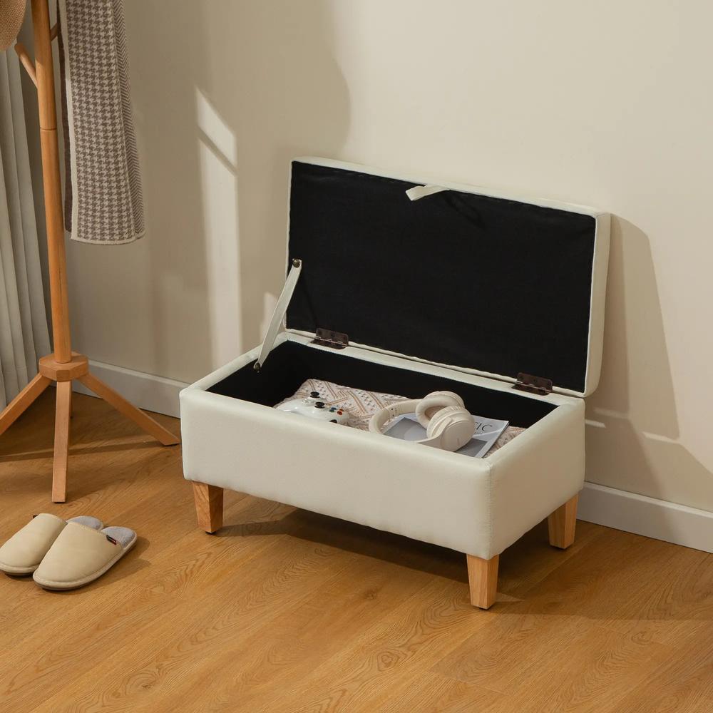 HOMCOM 30L Linen Storage Ottoman Padded Footstool with Rubberwood Legs for Storage Box, Bed End, Shoe Bench, Seating Additional View 18