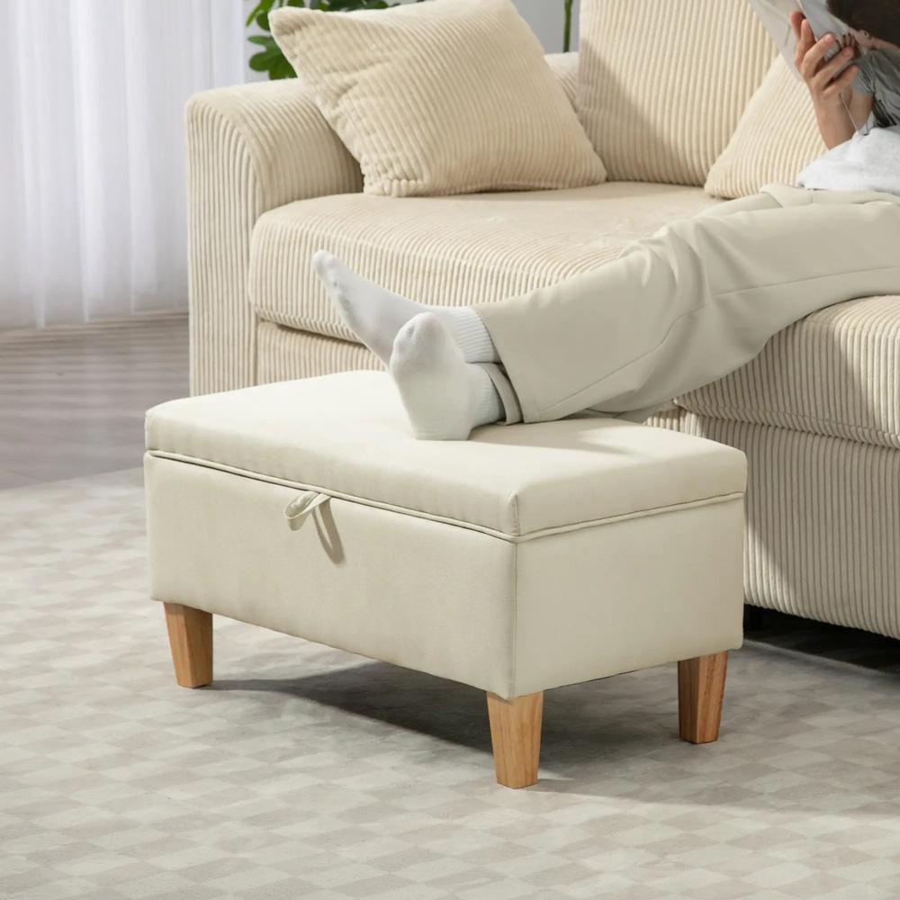 HOMCOM 30L Linen Storage Ottoman Padded Footstool with Rubberwood Legs for Storage Box, Bed End, Shoe Bench, Seating Additional View 19