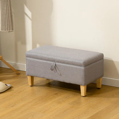 HOMCOM 30L Linen Storage Ottoman Padded Footstool with Rubberwood Legs for Storage Box, Bed End, Shoe Bench, Seating Additional View 2