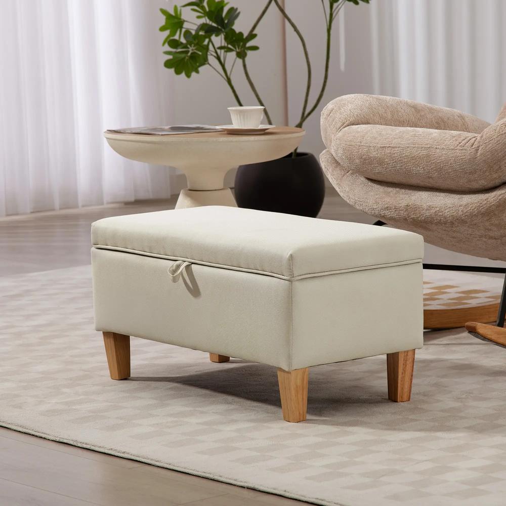 HOMCOM 30L Linen Storage Ottoman Padded Footstool with Rubberwood Legs for Storage Box, Bed End, Shoe Bench, Seating Additional View 21