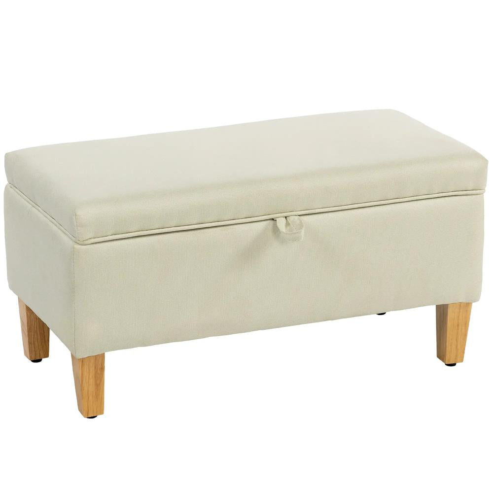 HOMCOM 30L Linen Storage Ottoman Padded Footstool with Rubberwood Legs for Storage Box, Bed End, Shoe Bench, Seating Additional View 22