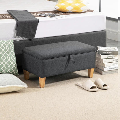 HOMCOM 30L Linen Storage Ottoman Padded Footstool with Rubberwood Legs for Storage Box, Bed End, Shoe Bench, Seating Additional View 24