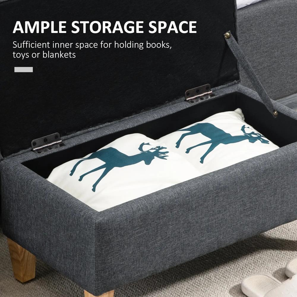 HOMCOM 30L Linen Storage Ottoman Padded Footstool with Rubberwood Legs for Storage Box, Bed End, Shoe Bench, Seating Additional View 26
