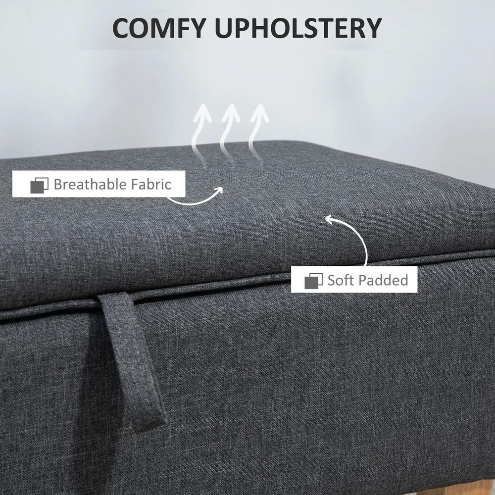 HOMCOM 30L Linen Storage Ottoman Padded Footstool with Rubberwood Legs for Storage Box, Bed End, Shoe Bench, Seating Additional View 27