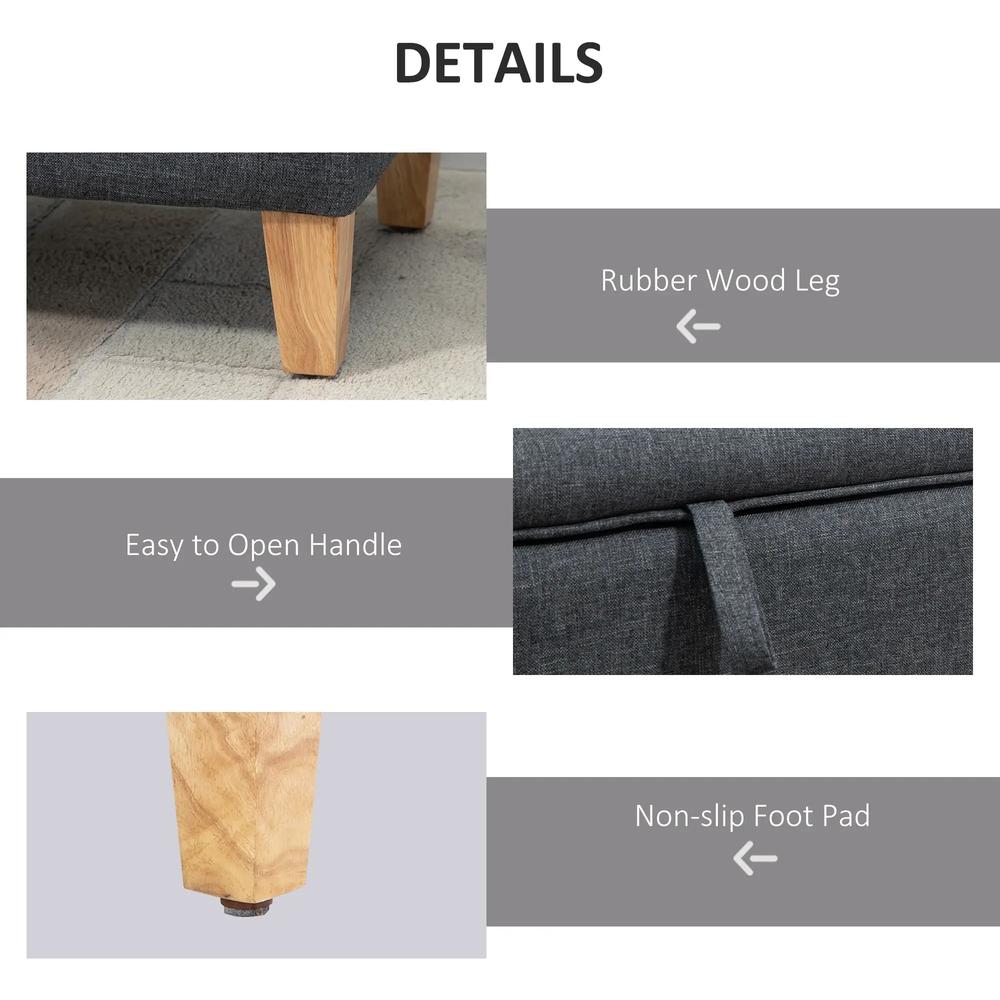 HOMCOM 30L Linen Storage Ottoman Padded Footstool with Rubberwood Legs for Storage Box, Bed End, Shoe Bench, Seating Additional View 28