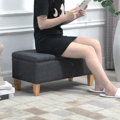 HOMCOM 30L Linen Storage Ottoman Padded Footstool with Rubberwood Legs for Storage Box, Bed End, Shoe Bench, Seating Additional View 29