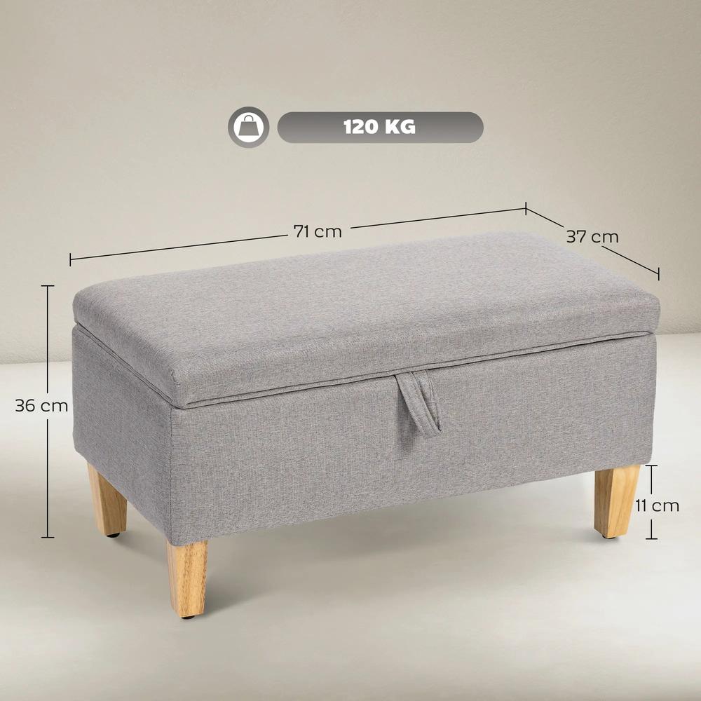 HOMCOM 30L Linen Storage Ottoman Padded Footstool with Rubberwood Legs for Storage Box, Bed End, Shoe Bench, Seating Additional View 3