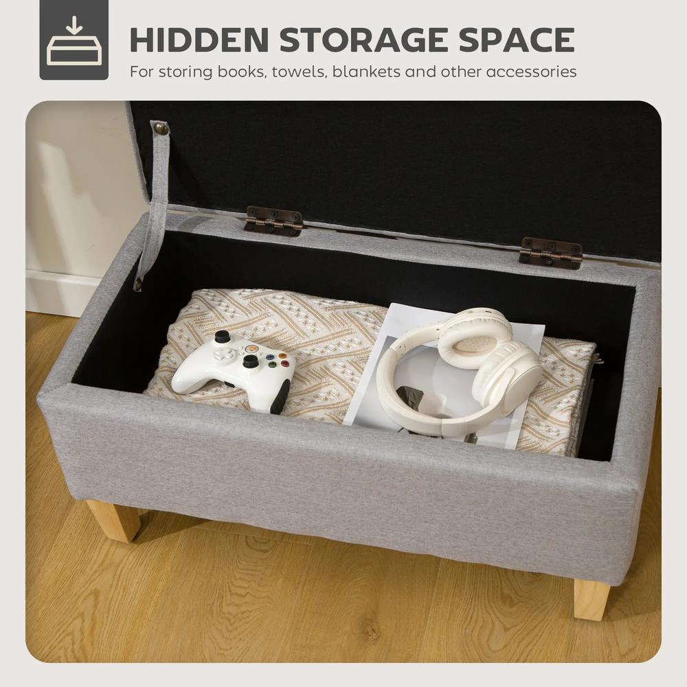HOMCOM 30L Linen Storage Ottoman Padded Footstool with Rubberwood Legs for Storage Box, Bed End, Shoe Bench, Seating Additional View 4