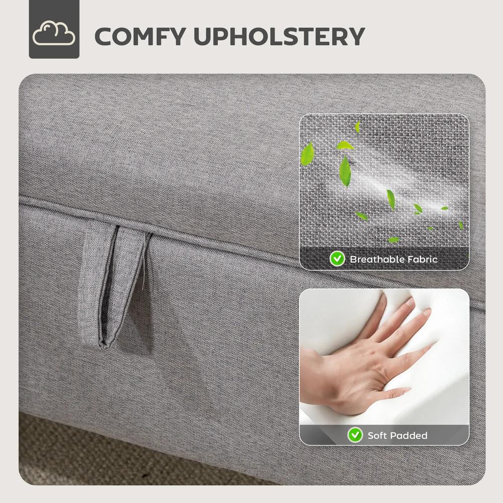 HOMCOM 30L Linen Storage Ottoman Padded Footstool with Rubberwood Legs for Storage Box, Bed End, Shoe Bench, Seating Additional View 5