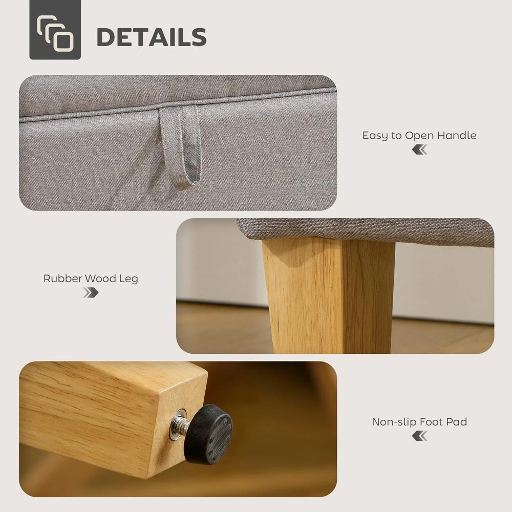 HOMCOM 30L Linen Storage Ottoman Padded Footstool with Rubberwood Legs for Storage Box, Bed End, Shoe Bench, Seating Additional View 6