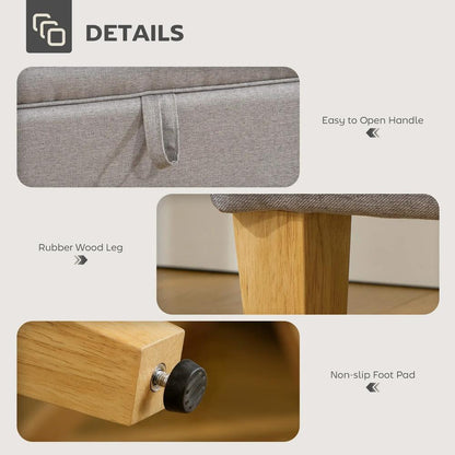 HOMCOM 30L Linen Storage Ottoman Padded Footstool with Rubberwood Legs for Storage Box, Bed End, Shoe Bench, Seating Additional View 6