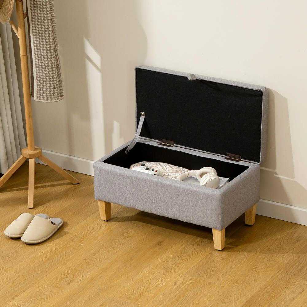 HOMCOM 30L Linen Storage Ottoman Padded Footstool with Rubberwood Legs for Storage Box, Bed End, Shoe Bench, Seating Additional View 7