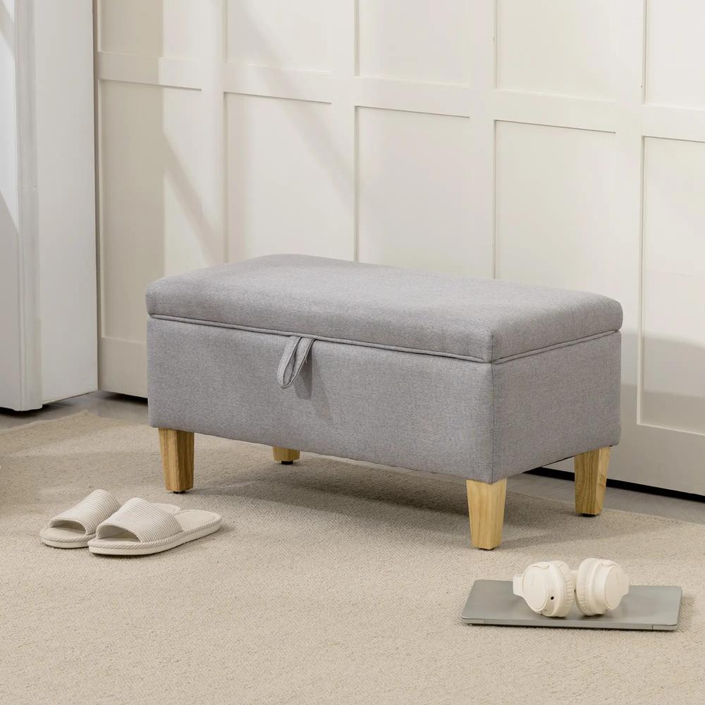 HOMCOM 30L Linen Storage Ottoman Padded Footstool with Rubberwood Legs for Storage Box, Bed End, Shoe Bench, Seating Additional View 10