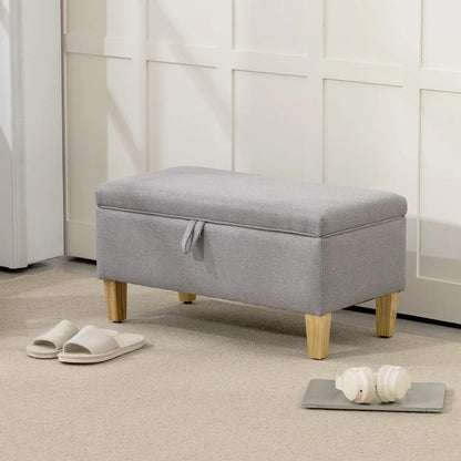 HOMCOM 30L Linen Storage Ottoman Padded Footstool with Rubberwood Legs for Storage Box, Bed End, Shoe Bench, Seating Additional View 10
