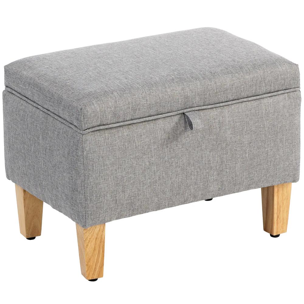 HOMCOM 16L Linen Storage Ottoman Padded Footstool with Rubberwood Legs for Storage Box, Bed End, Shoe Bench, Seating Additional View 11