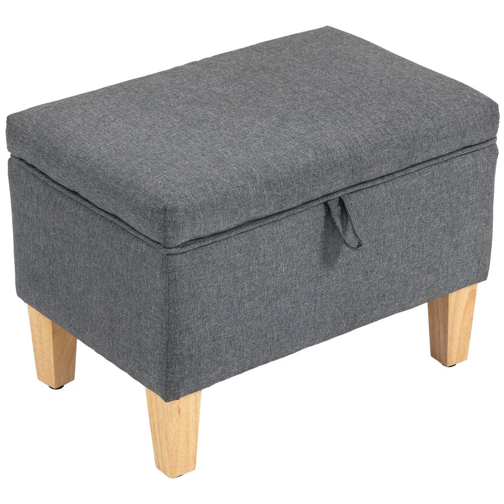 HOMCOM 16L Linen Storage Ottoman Padded Footstool with Rubberwood Legs for Storage Box, Bed End, Shoe Bench, Seating Additional View 12