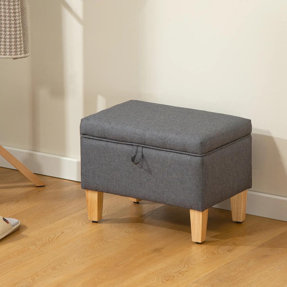 HOMCOM 16L Linen Storage Ottoman Padded Footstool with Rubberwood Legs for Storage Box, Bed End, Shoe Bench, Seating Additional View 13