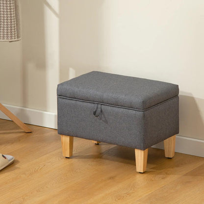 HOMCOM 16L Linen Storage Ottoman Padded Footstool with Rubberwood Legs for Storage Box, Bed End, Shoe Bench, Seating Additional View 13