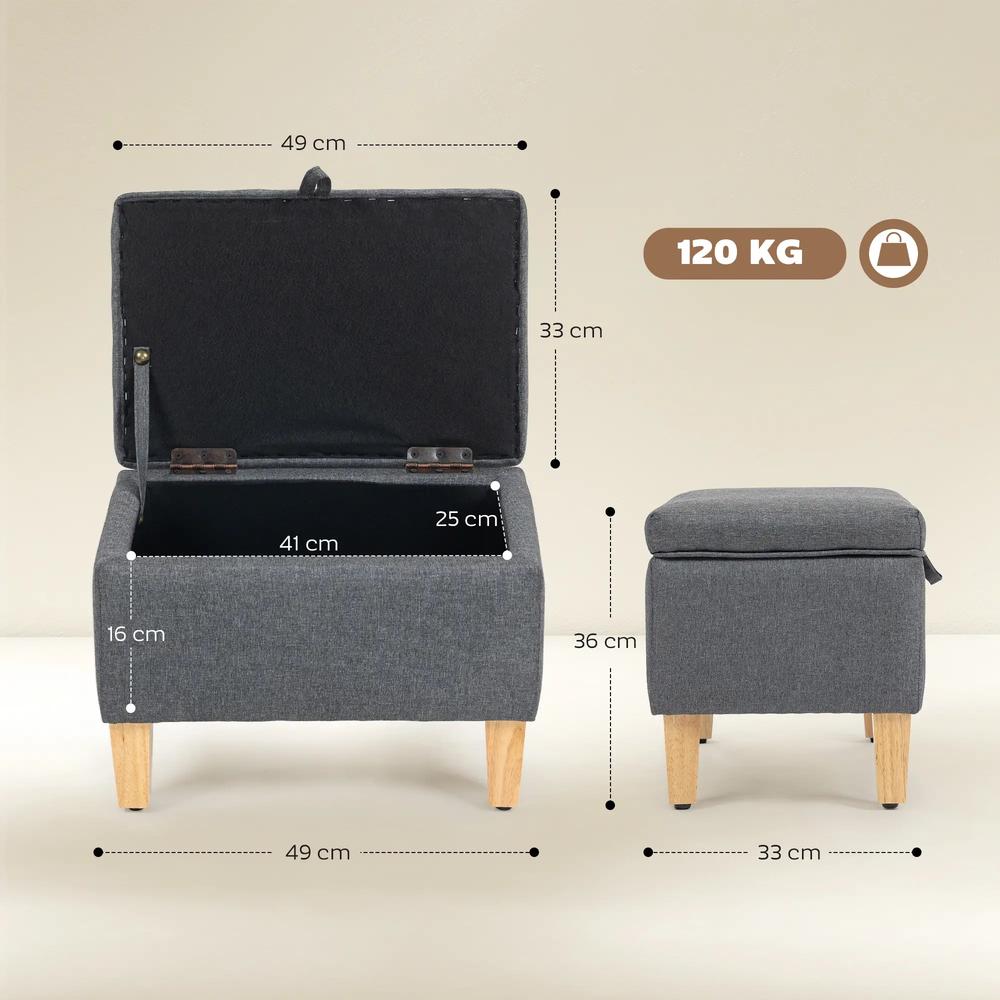 HOMCOM 16L Linen Storage Ottoman Padded Footstool with Rubberwood Legs for Storage Box, Bed End, Shoe Bench, Seating Additional View 14