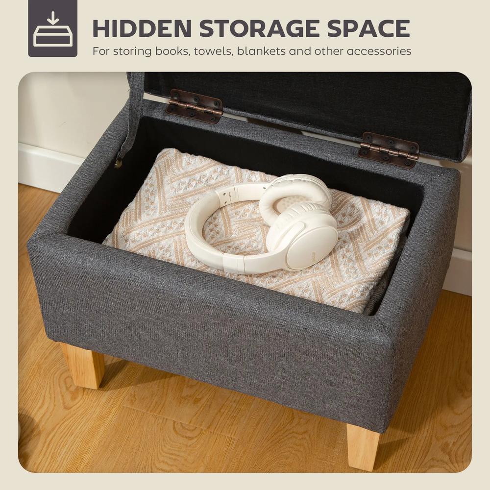HOMCOM 16L Linen Storage Ottoman Padded Footstool with Rubberwood Legs for Storage Box, Bed End, Shoe Bench, Seating Additional View 15