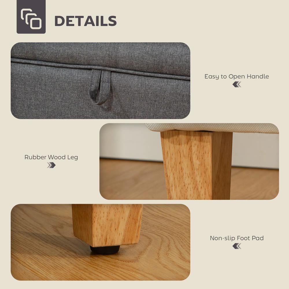 HOMCOM 16L Linen Storage Ottoman Padded Footstool with Rubberwood Legs for Storage Box, Bed End, Shoe Bench, Seating Additional View 17