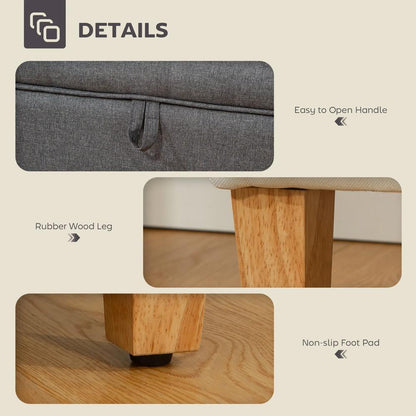 HOMCOM 16L Linen Storage Ottoman Padded Footstool with Rubberwood Legs for Storage Box, Bed End, Shoe Bench, Seating Additional View 17