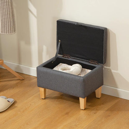 HOMCOM 16L Linen Storage Ottoman Padded Footstool with Rubberwood Legs for Storage Box, Bed End, Shoe Bench, Seating Additional View 18
