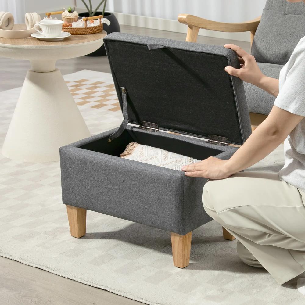 HOMCOM 16L Linen Storage Ottoman Padded Footstool with Rubberwood Legs for Storage Box, Bed End, Shoe Bench, Seating Additional View 19