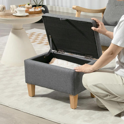 HOMCOM 16L Linen Storage Ottoman Padded Footstool with Rubberwood Legs for Storage Box, Bed End, Shoe Bench, Seating Additional View 19