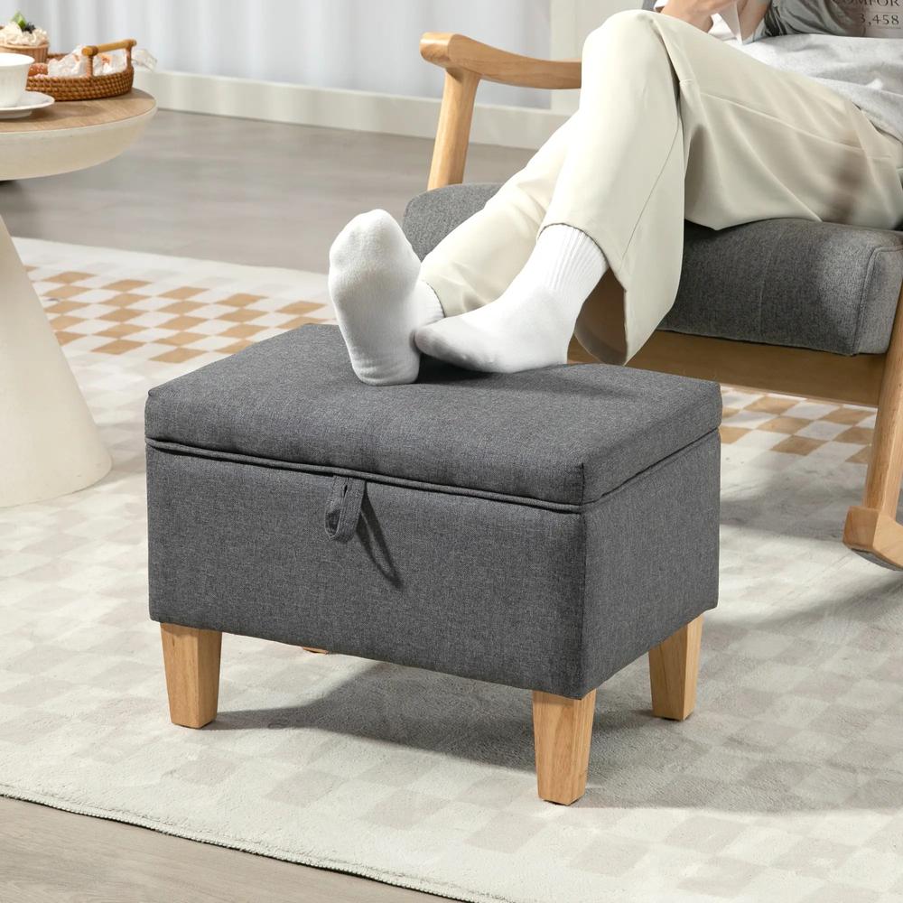 HOMCOM 16L Linen Storage Ottoman Padded Footstool with Rubberwood Legs for Storage Box, Bed End, Shoe Bench, Seating Additional View 20