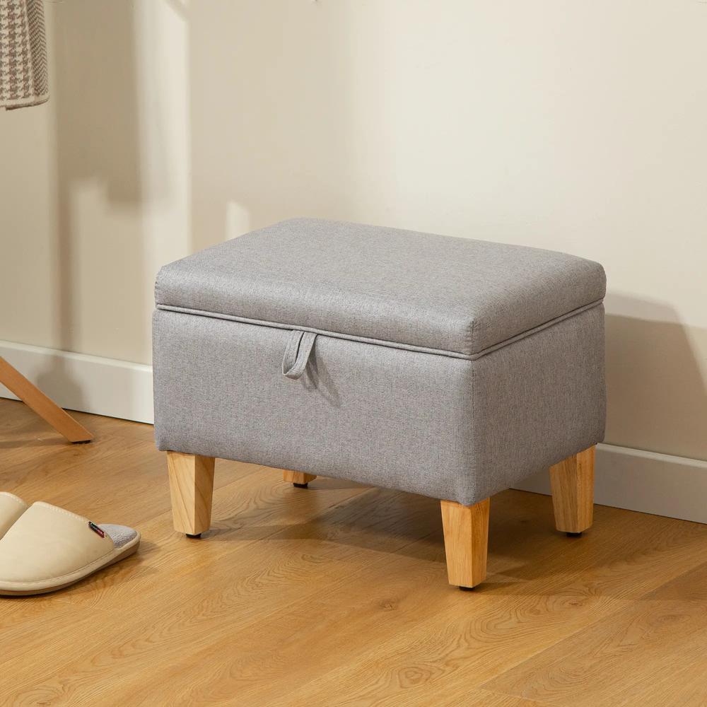 HOMCOM 16L Linen Storage Ottoman Padded Footstool with Rubberwood Legs for Storage Box, Bed End, Shoe Bench, Seating Additional View 2