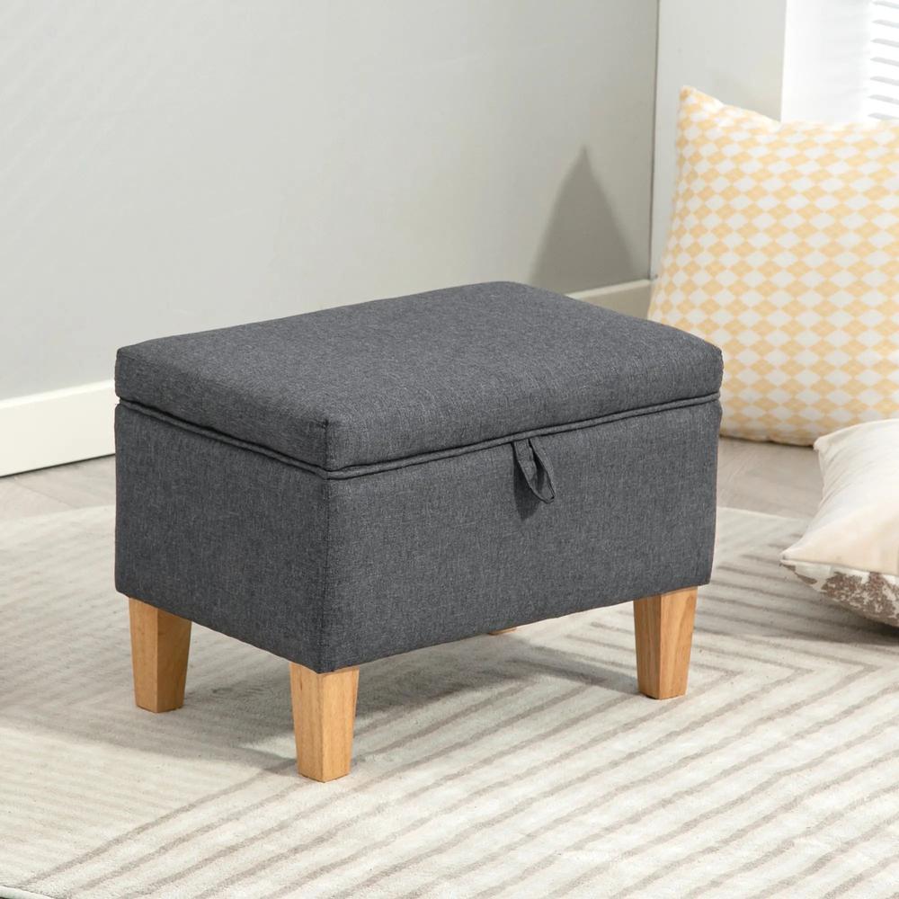 HOMCOM 16L Linen Storage Ottoman Padded Footstool with Rubberwood Legs for Storage Box, Bed End, Shoe Bench, Seating Additional View 21