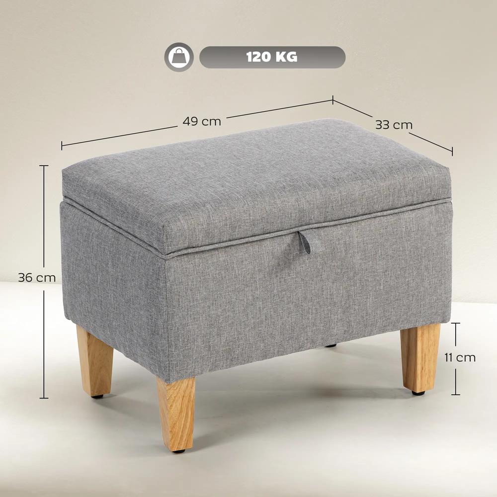 HOMCOM 16L Linen Storage Ottoman Padded Footstool with Rubberwood Legs for Storage Box, Bed End, Shoe Bench, Seating Additional View 3