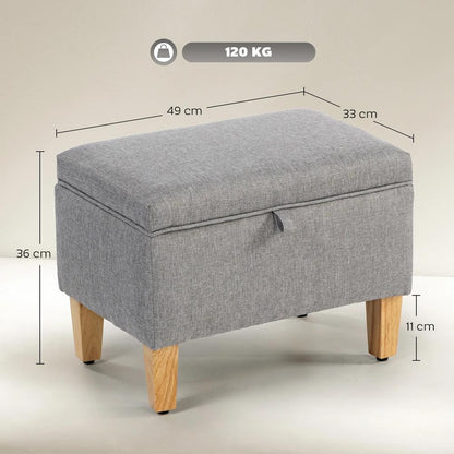 HOMCOM 16L Linen Storage Ottoman Padded Footstool with Rubberwood Legs for Storage Box, Bed End, Shoe Bench, Seating Additional View 3