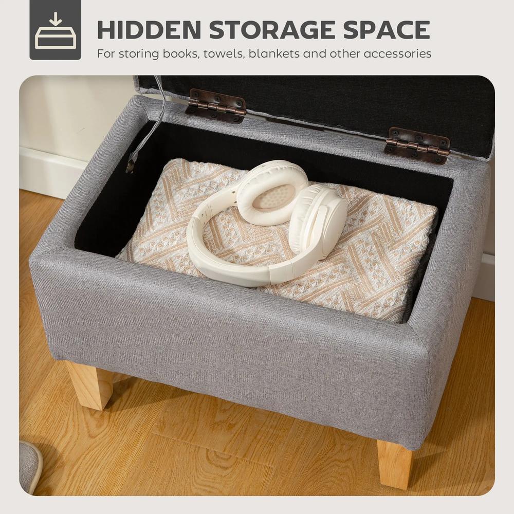 HOMCOM 16L Linen Storage Ottoman Padded Footstool with Rubberwood Legs for Storage Box, Bed End, Shoe Bench, Seating Additional View 4