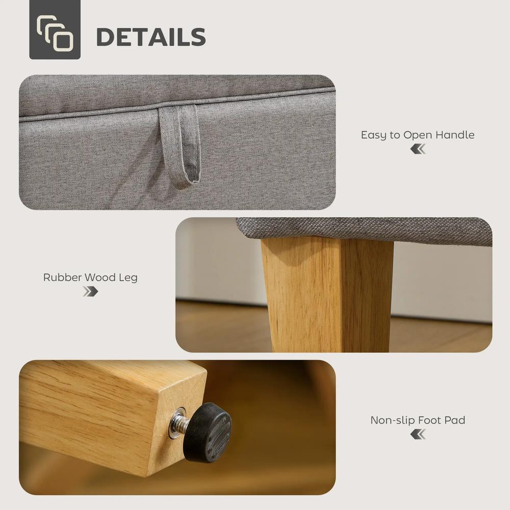 HOMCOM 16L Linen Storage Ottoman Padded Footstool with Rubberwood Legs for Storage Box, Bed End, Shoe Bench, Seating Additional View 6