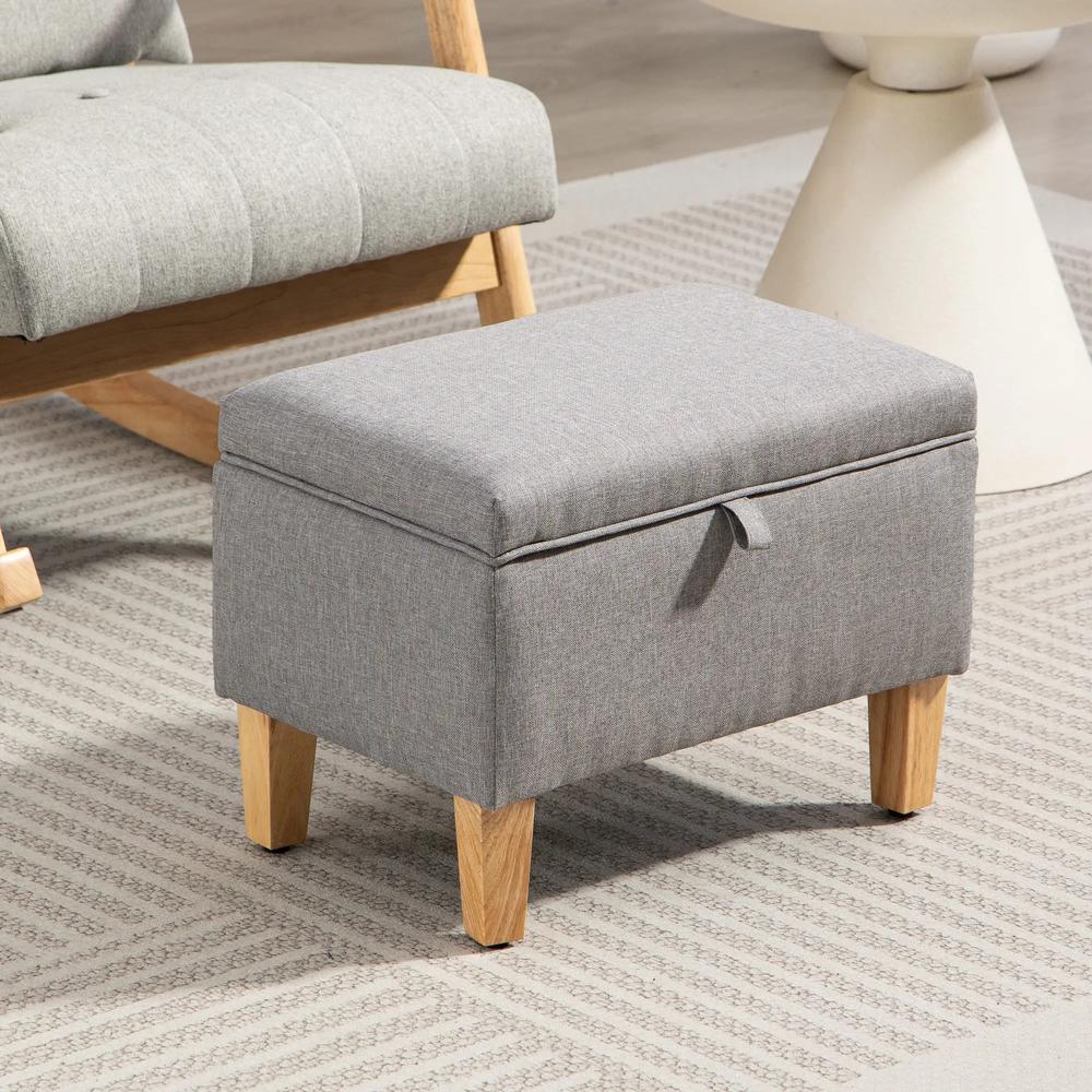 HOMCOM 16L Linen Storage Ottoman Padded Footstool with Rubberwood Legs for Storage Box, Bed End, Shoe Bench, Seating Additional View 7