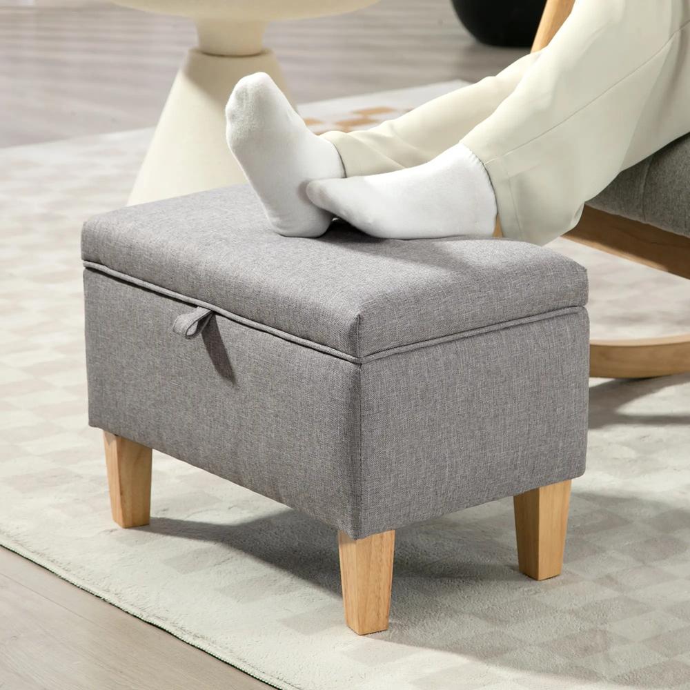 HOMCOM 16L Linen Storage Ottoman Padded Footstool with Rubberwood Legs for Storage Box, Bed End, Shoe Bench, Seating Additional View 8