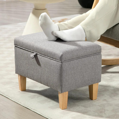 HOMCOM 16L Linen Storage Ottoman Padded Footstool with Rubberwood Legs for Storage Box, Bed End, Shoe Bench, Seating Additional View 8