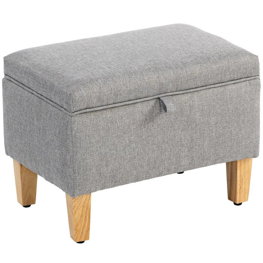 HOMCOM 16L Linen Storage Ottoman Padded Footstool with Rubberwood Legs for Storage Box, Bed End, Shoe Bench, Seating