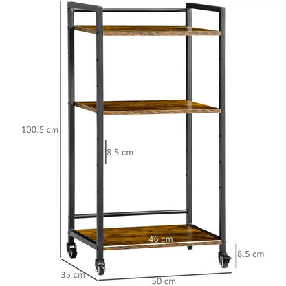 HOMCOM 3-Tier Printer Stand, Utility Cart, Rolling Trolley with Adjustable Shelves with Lockable Wheels for Home Office, Rustic Brown Additional View 3