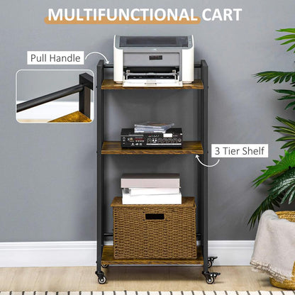 HOMCOM 3-Tier Printer Stand, Utility Cart, Rolling Trolley with Adjustable Shelves with Lockable Wheels for Home Office, Rustic Brown Additional View 4