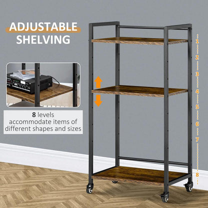 HOMCOM 3-Tier Printer Stand, Utility Cart, Rolling Trolley with Adjustable Shelves with Lockable Wheels for Home Office, Rustic Brown Additional View 6