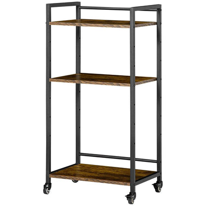HOMCOM 3-Tier Printer Stand, Utility Cart, Rolling Trolley with Adjustable Shelves with Lockable Wheels for Home Office, Rustic Brown Additional View 10
