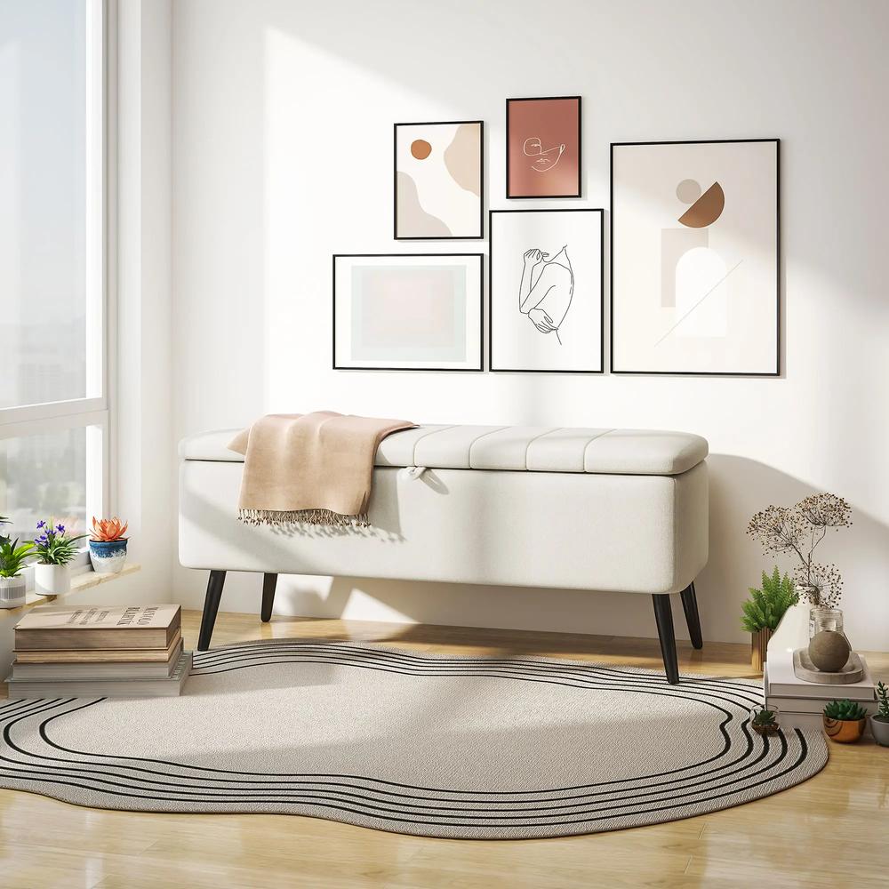 HOMCOM Linen-Look 92 x 31cm Storage Ottoman Additional View 2