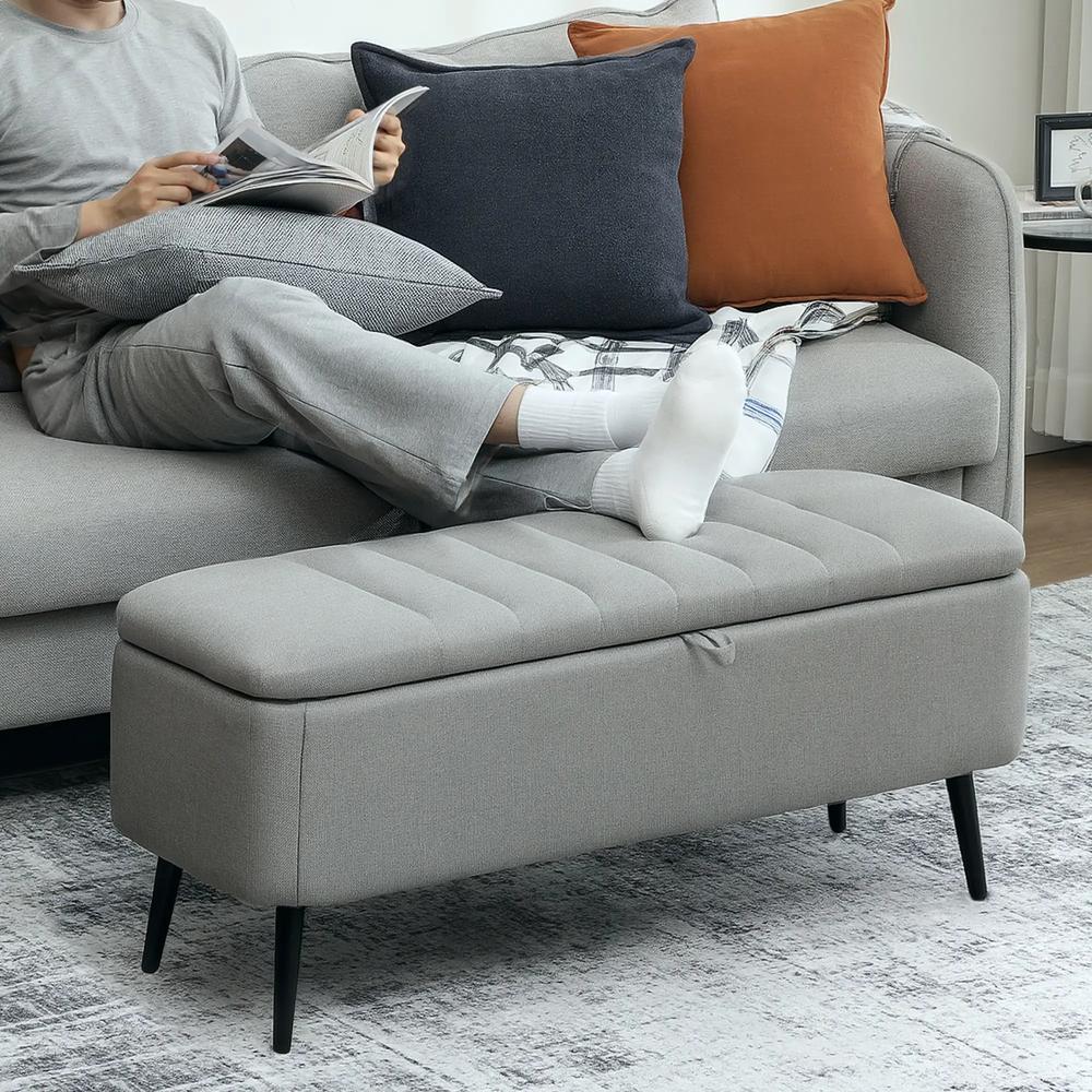 HOMCOM 92 x 31cm Linen-Look Storage Ottoman Additional View 12