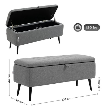 HOMCOM Storage Ottoman with Flip Top, Rectangular Upholstered Bench, Linen Look Fabric Footstool with Steel Legs for Living Room, Bedroom, Grey Additional View 3
