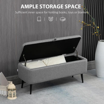 HOMCOM Storage Ottoman with Flip Top, Rectangular Upholstered Bench, Linen Look Fabric Footstool with Steel Legs for Living Room, Bedroom, Grey Additional View 4