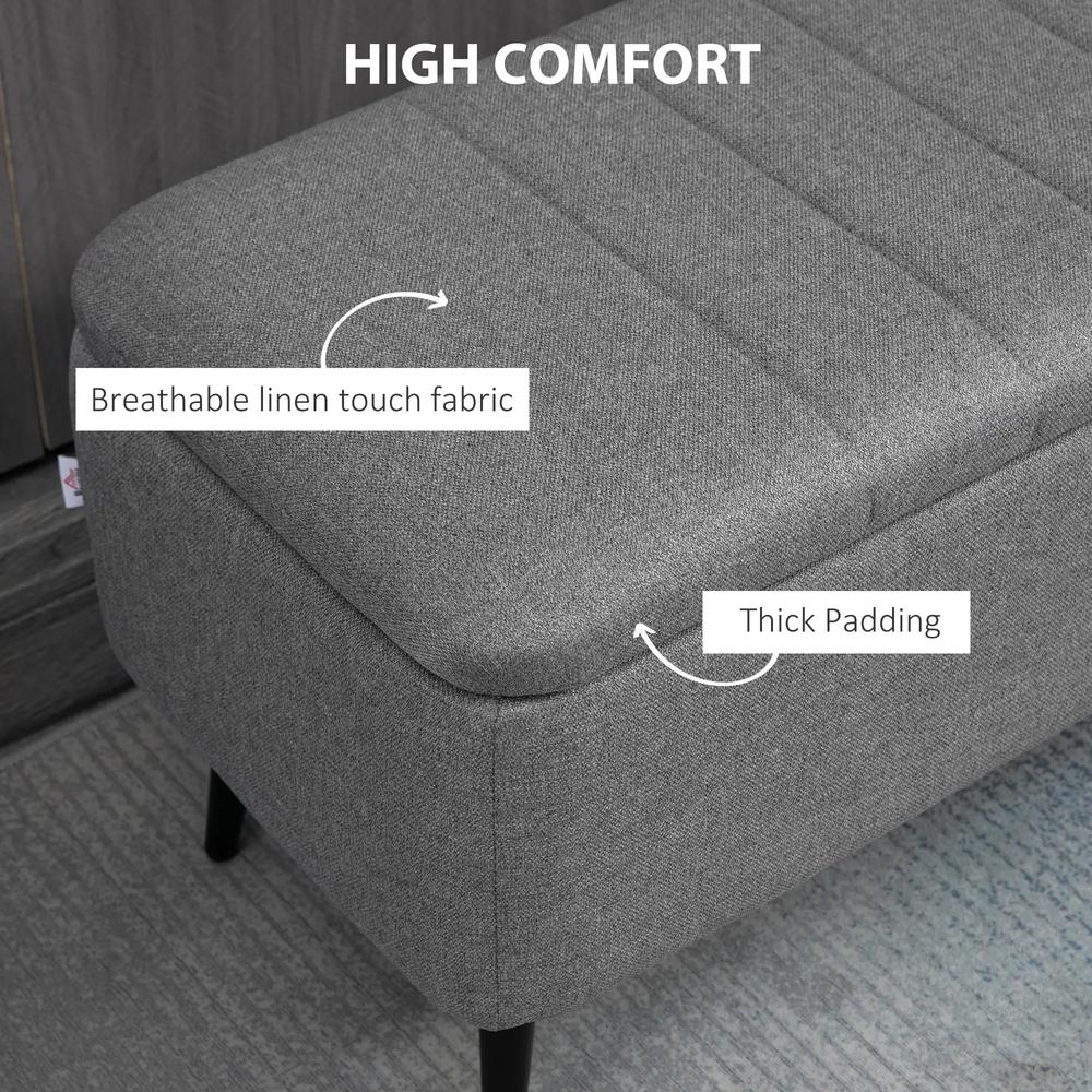 HOMCOM Storage Ottoman with Flip Top, Rectangular Upholstered Bench, Linen Look Fabric Footstool with Steel Legs for Living Room, Bedroom, Grey Additional View 5