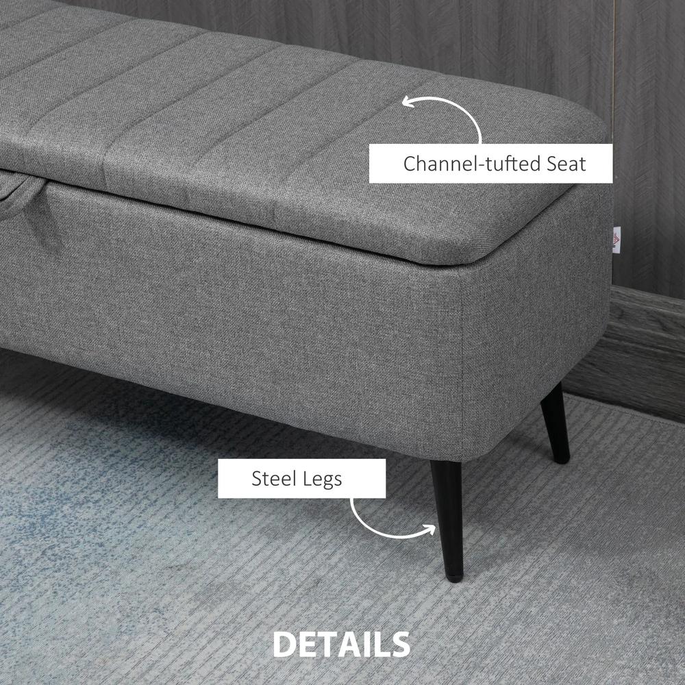 HOMCOM Storage Ottoman with Flip Top, Rectangular Upholstered Bench, Linen Look Fabric Footstool with Steel Legs for Living Room, Bedroom, Grey Additional View 6